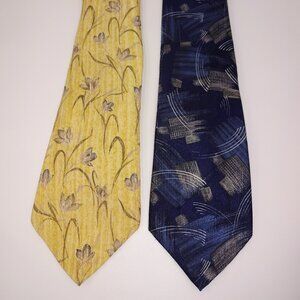 2 Vintage Mens Don Loper Neck Ties Neckties 1 Silk Yellow Flowers Blue Grey USA